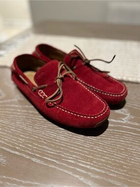 Geox Men's Red Suede Boat Shoes with Brown Laces